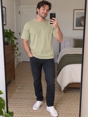 Toscano Mens Size M Sage/Tan Knit Crewneck Short Sleeve Sweater Made in Italy